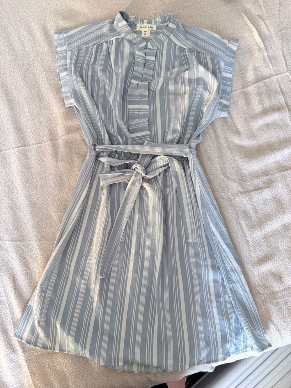 Monteau Light Blue and White Striped Midi Shirt Dress